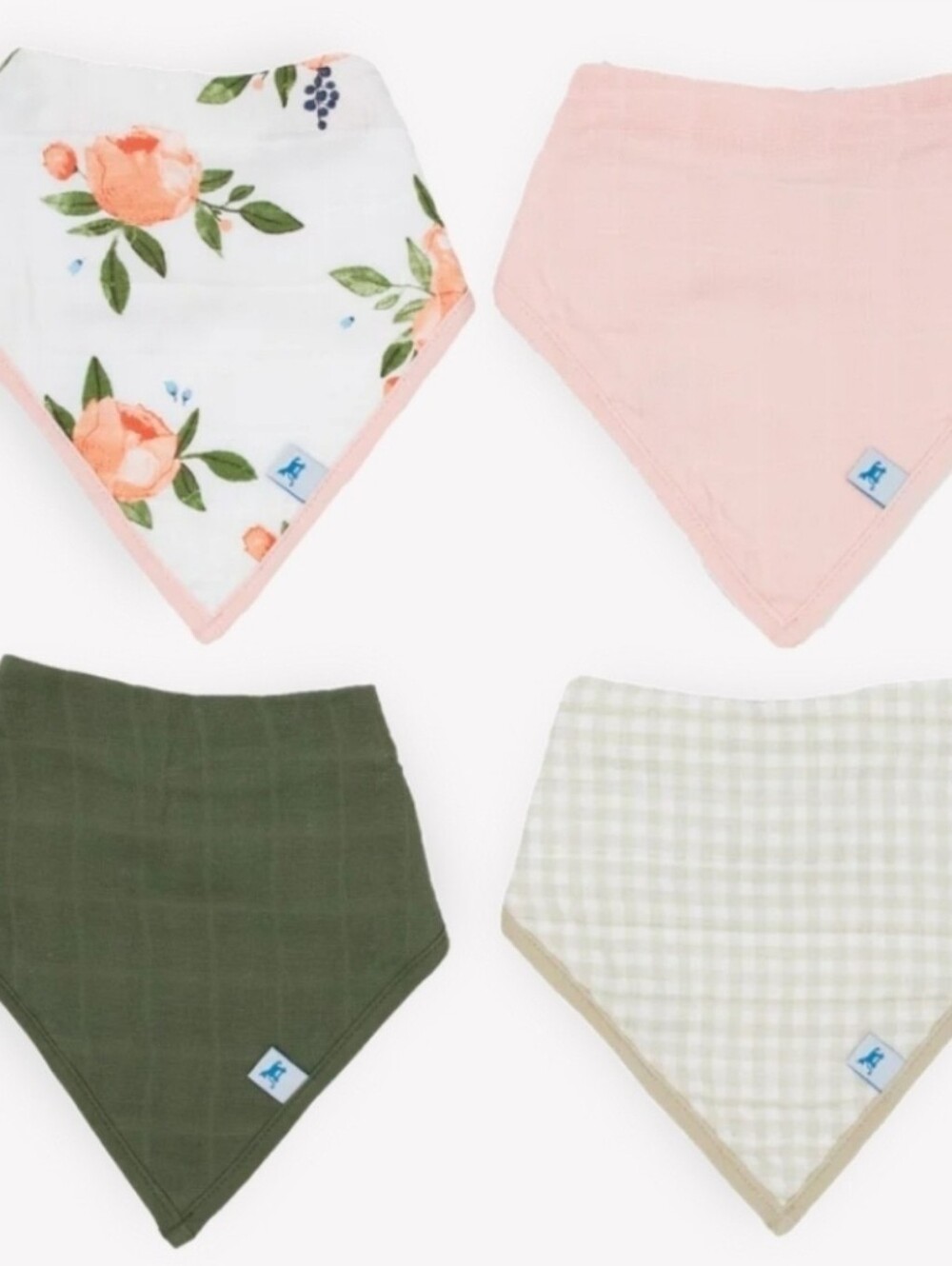Little Unicorn Cotton Muslin Baby Bandana Bib Set - Floral, Pink, Olive Gingham